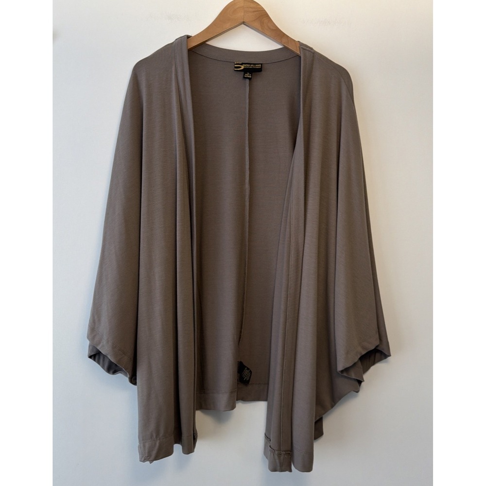 Serena Williams Open Knit Cardigan Kimono XL Brown Taupe Side Buttons Flowy Soft